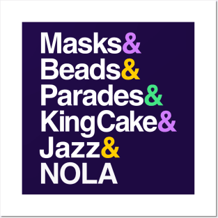 Marti Gras Helvetica (Masks, Beads, Parades, King Cake, NOLA) Posters and Art